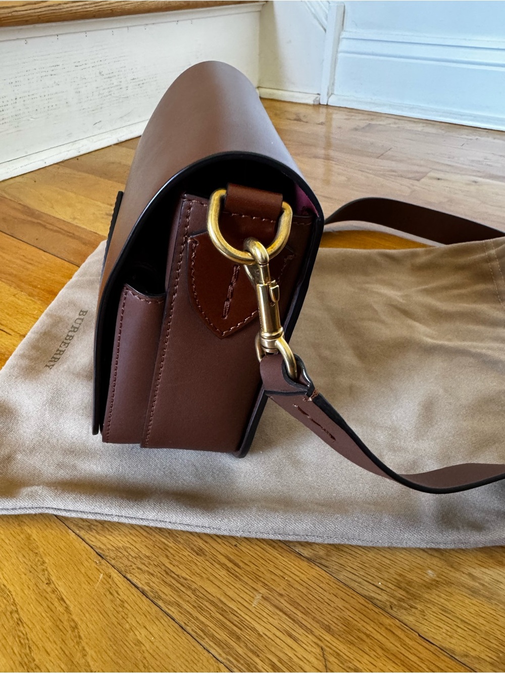 Burberry Chestnut Bridle Leather Flap Shoulder Bag - Picture 2 of 10